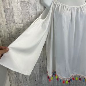 - Cold shoulder blouse with colorful tassels 3/4 sleeve